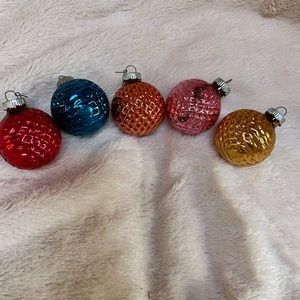 Collection of 5 Vintage Shiny Brite Waffle Golf Glass Christmas ornaments